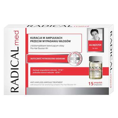 $  Ideepharm Radical Med, kuracja w ampułkach przeciw wypadaniu włosów dla mężczyzn, 15 ampułek po 5ml - Długi termin ważności!