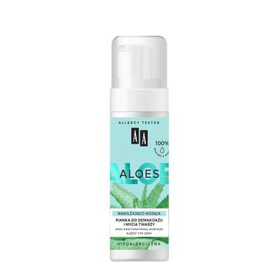 AA Aloes 100% Pianka do demakijażu i mycia twarzy nawilżająco - kojąca, 150ml