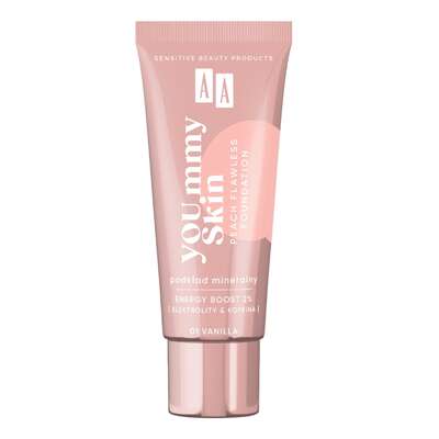 AA Yoummy Skin Peach Flawless Foundation, Podkład micelarny dodający blasku, 01 Vanilla, 30 ml
