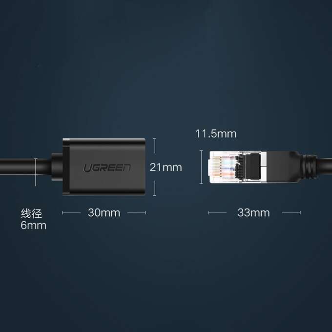 Kabel Ugreen NW112 11278 sieciowy Ethernet RJ45 (żeński) - RJ45 (męski) F/UTP Cat. 6 1 Gbps 0.5m - czarny