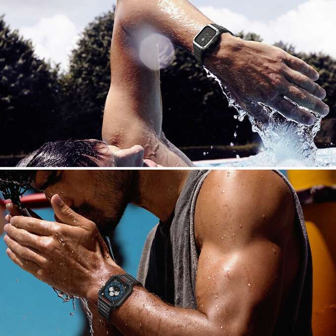 Protect Strap Band opaska z etui do Apple Watch 7 / 6 / 5 / 4 / 3 / 2 / SE (41 / 40 / 38mm) obudowa pancerny pokrowiec na zegarek przezroczysty