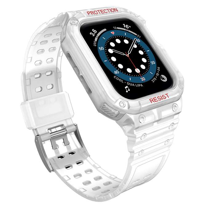 Protect Strap Band opaska z etui do Apple Watch 7 / 6 / 5 / 4 / 3 / 2 / SE (41 / 40 / 38mm) obudowa pancerny pokrowiec na zegarek przezroczysty
