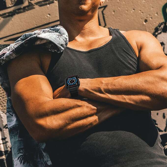 Protect Strap Band opaska z etui do Apple Watch 7 / 6 / 5 / 4 / 3 / 2 / SE (41 / 40 / 38mm) obudowa pancerny pokrowiec na zegarek przezroczysty