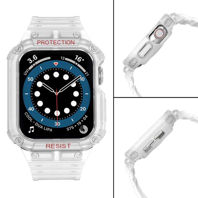 Protect Strap Band opaska z etui do Apple Watch 7 / 6 / 5 / 4 / 3 / 2 / SE (41 / 40 / 38mm) obudowa pancerny pokrowiec na zegarek przezroczysty