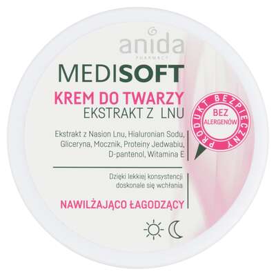 Anida Medisoft Nawilżająco-łagodzący krem do twarzy ekstrakt z lnu, 100 ml